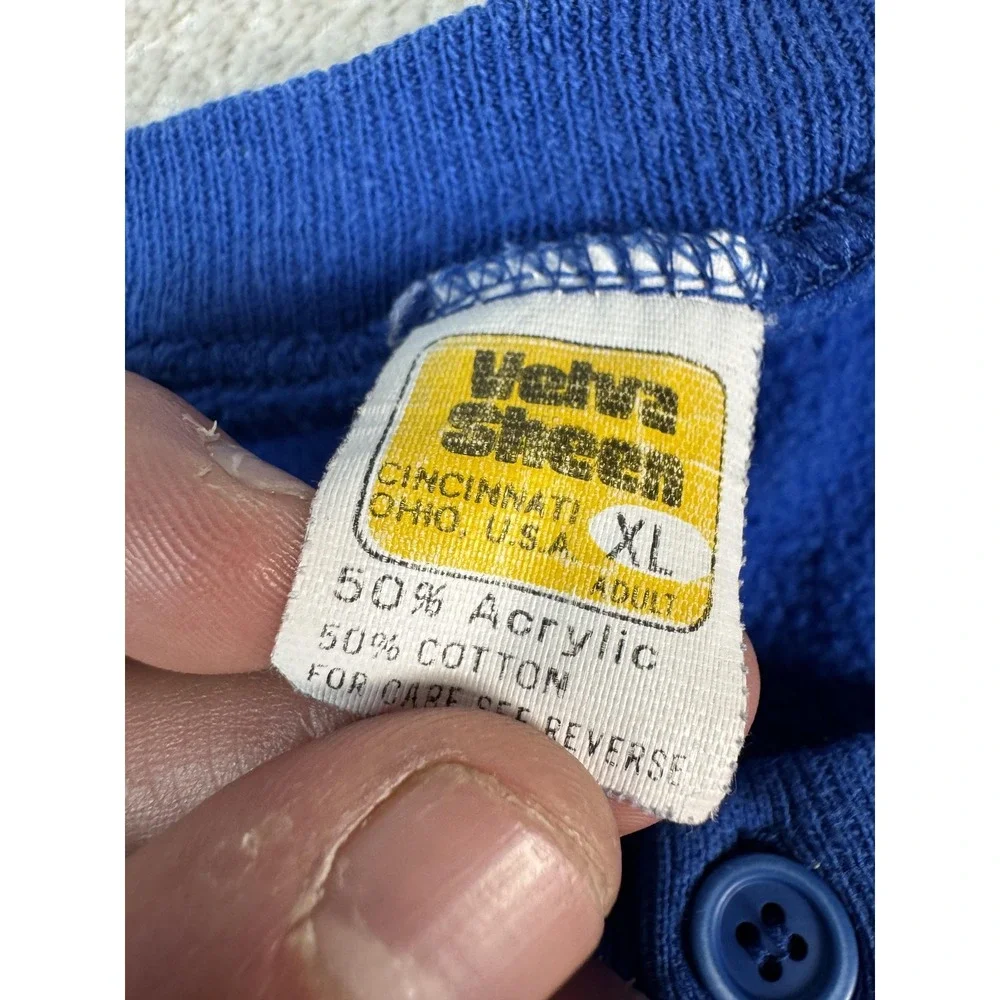 Vintage Velva Sheen Idaho Sweater Mens XL Blue Pullover Crewneck Embroidered 90s